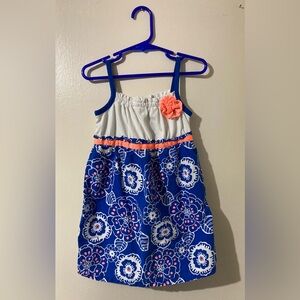 Healthtex Toddler Girl’s Dress Size 3T Sleeveless White Blue Pink Peach Flowers‎